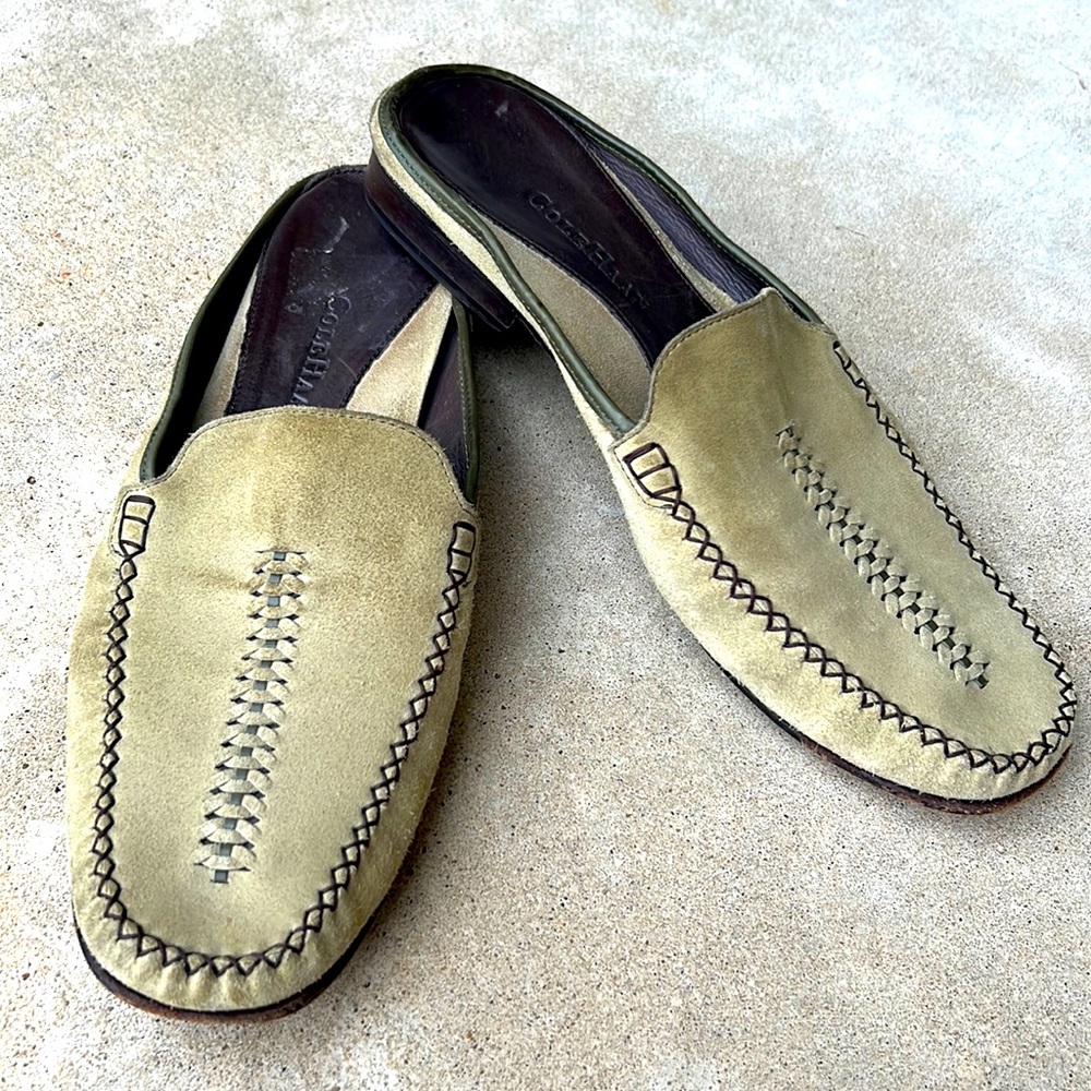 Cole Haan slip-on green suede slides 9.5B
